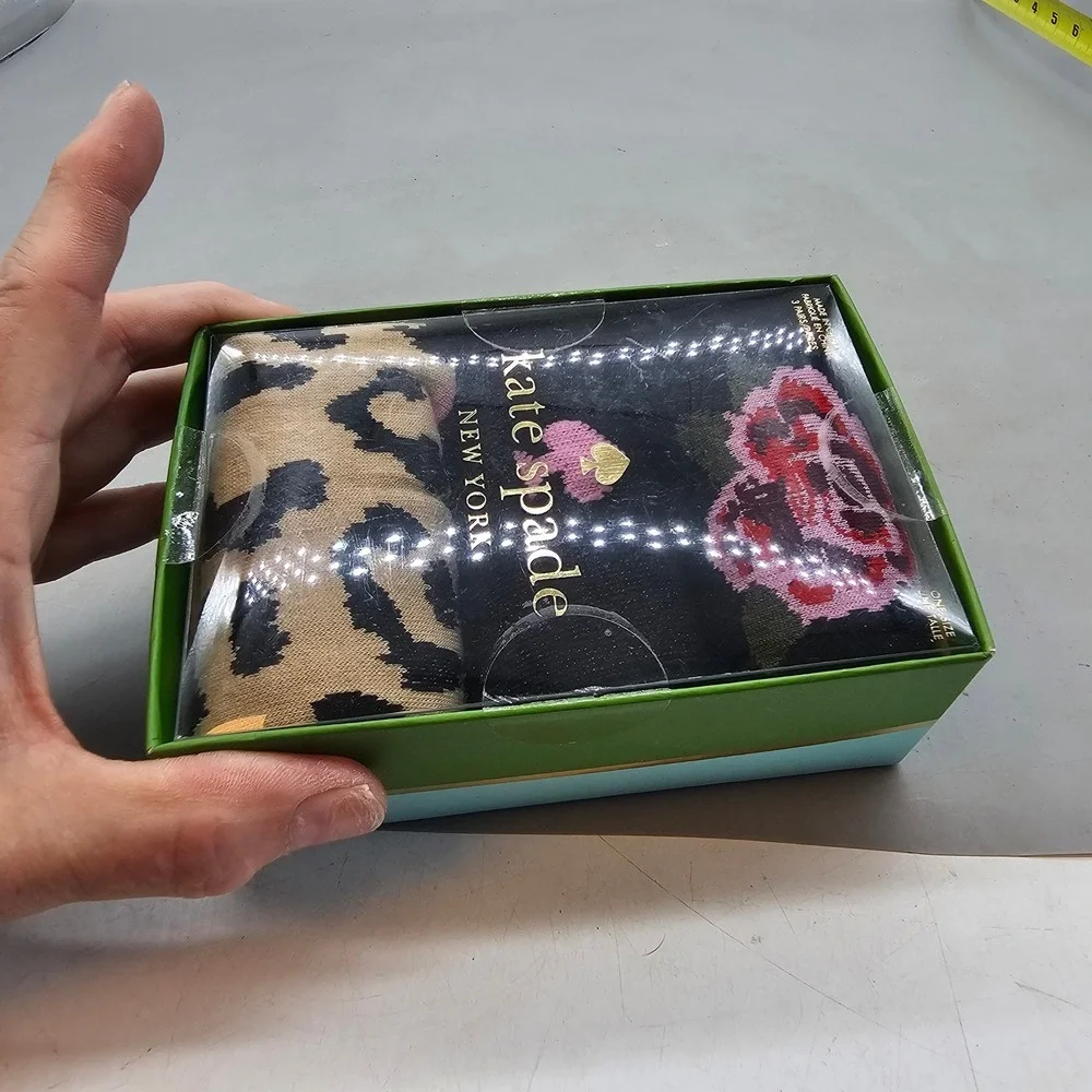 Kate Spade New York 3 Pair Crew Sock Set Floral Leopard Black One Size New Boxed